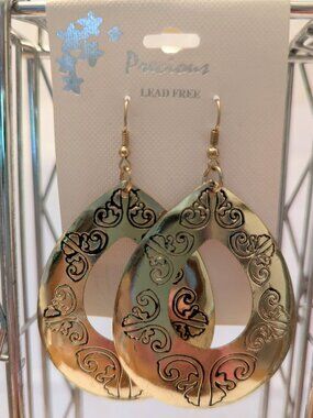 Precious Gold-Toned Ornate Cutout Teardrop Dangle Earrings